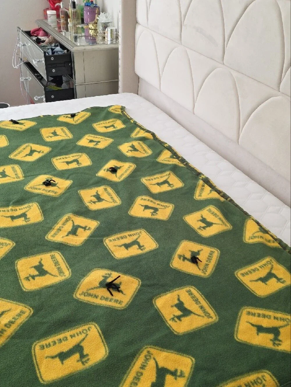 Vintage Wool Blend John Deere Green and Yellow Logo Fleece Throw